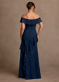 Azazie Marina Mother of the Bride Dresses Dark Navy A-Line Off the Shoulder Floral Burnout Dress image2
