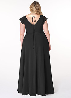 Azazie Claudine Bridesmaid Dresses Black A-Line Flutter Sleeve Chiffon Dress image8
