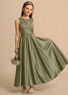 Azazie Ducky Girls Formal Flower Girl Klänningar Klänning A-Line i Stretch Satin Plisserad image1