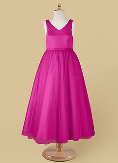 Azazie Marybell Flower Girl Dresses Fuchsia A-Line Bow Tulle Dress image10