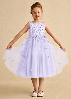 Azazie Lana Flower Girl Dresses Lilac A-Line Sleeveless Matte Satin Dress image1