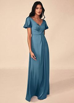 Azazie Soren Bridesmaid Dresses Bermuda A-Line Pleated Stretch Satin Dress image4