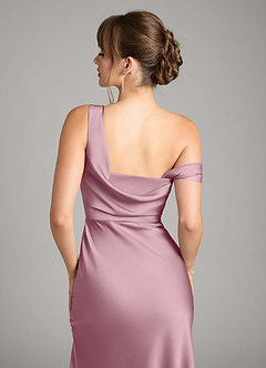 Azazie Madelyn Robes de demoiselle d'honneur Robe Sirène Convertible en Satin extensible Une épaule Mauve Vintage image7