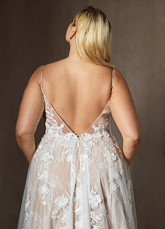 Azazie Monda Brudekjoler En streg Blonde Tulle Kapel tog Kjole image23