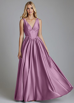 Azazie Delmie Brautjungfernkleider A-Linie Korsett Stretch-Satin Kleid Blauregen image1