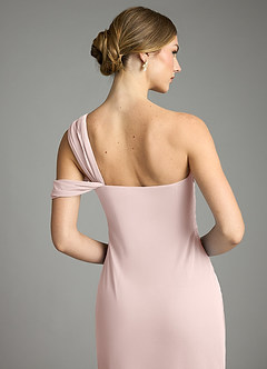 Azazie Tati Final Sale Blushing Pink Sheath Off the Shoulder Mesh Dress image6