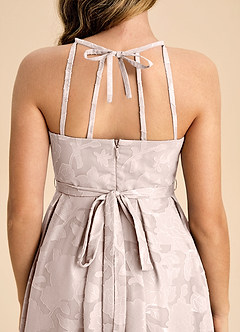 Azazie Arianthe Junior Blushing Pink A-Line Pleated Floral Burnout Dress image7