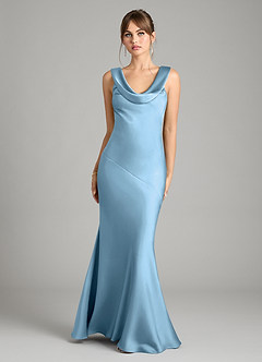 Azazie Rylina Bridesmaid Dresses Steel Blue Mermaid Stretch Satin Dress image1