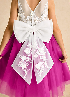 Azazie Lina Flower Girl Dresses Ivory Fuchsia Ball-Gown Lace Dress image7