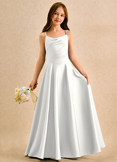 Azazie Coconut Girls Formal Vestidos de florista Vestido Branco de Cetim elástico de Linha A com Plissado image3