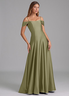 Azazie Seriana Bridesmaid Dresses Pistachio A-Line Off the Shoulder Stretch Satin Convertible Dress image6