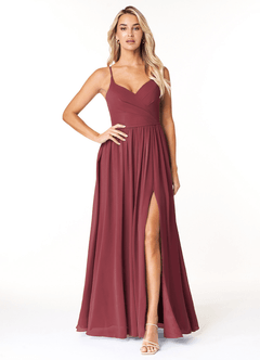 Azazie Dominic Bridesmaid Dresses Merlot A-Line V-Neck Pleated Chiffon Dress image1