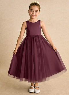 Azazie Solia Flower Girl Dresses Cabernet Ball-Gown Bow Tulle Dress image2