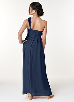 Azazie Flower Junior Dark Navy A-Line Pleated Chiffon Dress image6