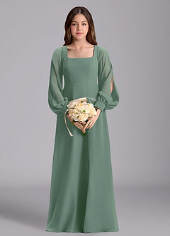 Azazie Bondi Junior Jurk van Chiffon met A-Lijn Blouson Eucalyptus image3