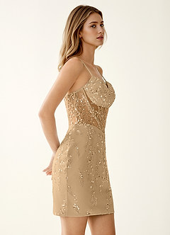 Faustine Champagne Robe mini à perles et sequins avec laçage au dos image3