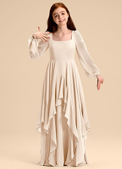 Azazie Clara Junior Robe Trapèze en Mousseline de soie Blouson Albâtre Blanc image3