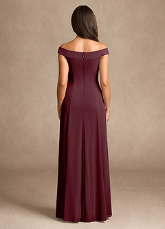 Azazie Ewa Mother of the Bride Dresses Cabernet A-Line Off the Shoulder Mesh Dress image3