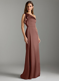 Azazie Rinna Bridesmaid Dresses Espresso Mermaid Ruched Stretch Satin Dress image3