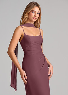 Azazie Calandra Robes de demoiselle d'honneur Robe Fourreau en Mousseline de soie Plissée Sangria image6