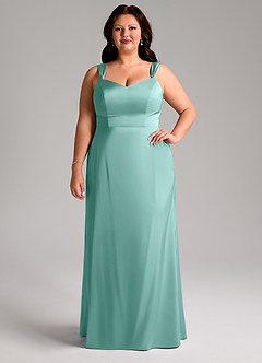 Azazie Denice Bridesmaid Dresses Aqua Sheath Pleated Stretch Satin Dress image8
