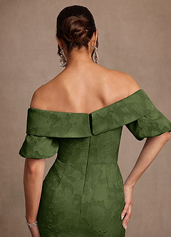 Azazie Golda Mother of the Bride Dresses Olive Sheath Off the Shoulder Floral Burnout Dress image6
