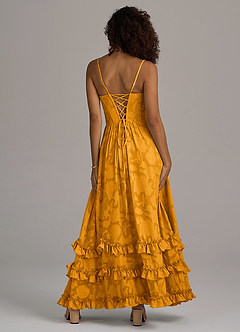Azazie Lettie Robes de demoiselle d'honneur Robe Trapèze en Blumen-Burnout Corset Caramel écossais image6