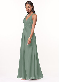 Azazie Maren Bridesmaid Dresses Silver Sage A-Line Pleated Chiffon Dress image3