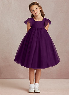 Azazie Kalio Robe Demoiselle D'honneur Fillette Robe Trapèze en Tulle avec manches Grain De Raisin image2