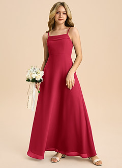 Azazie Anselie Junior Scarlet A-Line Off the Shoulder Chiffon Dress image7