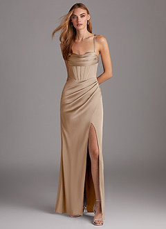 Azazie Brookelle Brautjungfernkleider Etui Herzchen Korsett Stretch-Satin Kleid Taupe image2