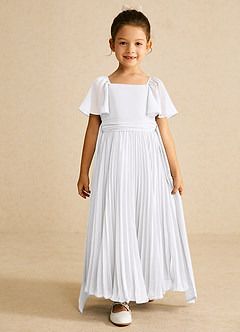 Azazie Bun Bun vestidos de niña de las flores Vestido de Blanco de Gasa de Corte En A con Plisado image3