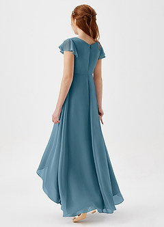 Azazie Breanne Junior A-Linie Chiffon Kleid Bermudablau image3