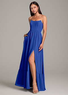 Azazie Kailee Bridesmaid Dresses Royal Blue A-Line with Pockets Chiffon Dress image4