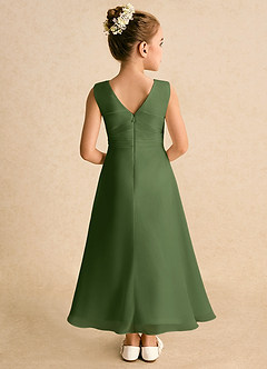 Azazie Edelweiss Flower Girl Dresses Olive A-Line Pleated Chiffon Dress image6