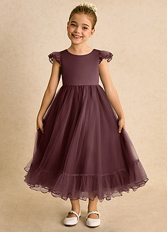 Azazie Phebs Blumenmädchenkleider A-Linie Tüll Kleid Sangria image6