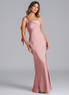 Azazie Driea Robes de demoiselle d'honneur Robe Sirène en Satin extensible Ue épaule Rose Poussiéreuse image1