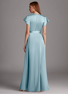 Azazie Nico Brautjungfernkleider A-Linie V-Hals Stretch-Satin Kleid Stimmungsvolles Blau image3
