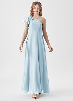Azazie Arabella Junior Vestido de Azul Cielo de Gasa de Corte En A con Volante image5