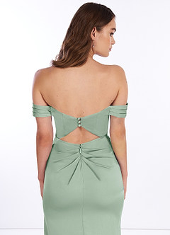 Azazie Breanna Final Sale Agave Sheath Off the Shoulder Stretch Satin Dress image7