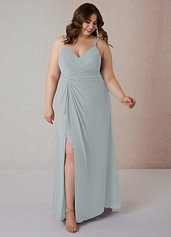 Azazie Emerald Bridesmaid Dresses Dolphin Grey A-Line Ruffled Chiffon Dress image7