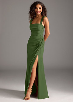Azazie Jesaphine Bridesmaid Dresses Olive Sheath Bow Chiffon Dress image1