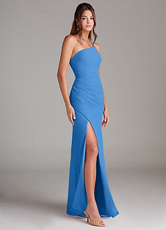 Azazie Eren Bridesmaid Dresses Blue Jay Sheath One Shoulder Chiffon Dress image4