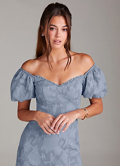 Azazie Evalina Abiti da Damigella Abito Tubino in Burnout Floreale Blu Polveroso image2