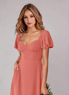 Azazie Fatima Bridesmaid Dresses Salmon Pink A-Line with Pockets Chiffon Dress image6