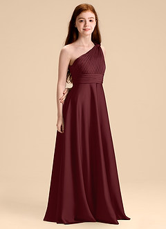 Azazie Charlize Junior Vestido de Cabernet de Satén Elástico de Corte en A con Plisado image3