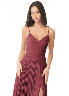 Azazie Vini Bridesmaid Dresses Merlot A-Line V-Neck Pleated Chiffon Dress image6