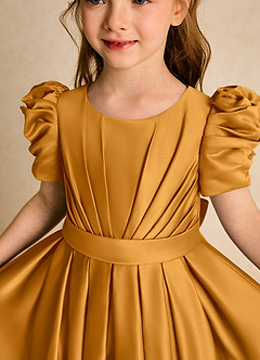 Azazie Miriam Abiti da Ragazza di Fiori Abito Principessa in Raso Opaco Plissettato Caramello image8