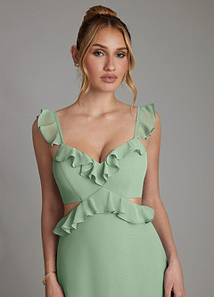 Azazie Malaya Vestidos de damas de honor Vestido de Matcha de Gasa de Corte en A con Corsé image3