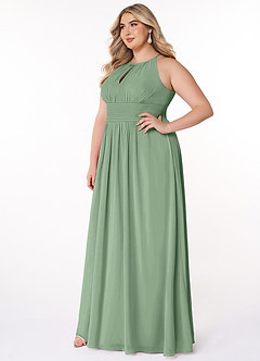 Azazie Bonnie Bridesmaid Dresses Matcha A-Line Keyhole Ruched Chiffon Dress image8